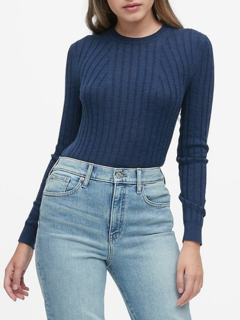 Banana Republic Merino Wool Navy Ribbed Crewneck Sweater